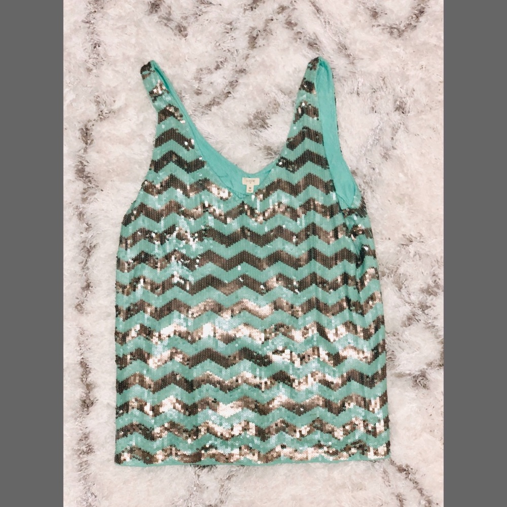 Jcrew Mint and Matte Grey Sequin Top